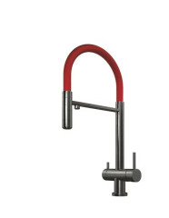 Смеситель для мойки Omoikiri Kanto PVD-GM 4994013 вороненая сталь/красный гибкий шланг