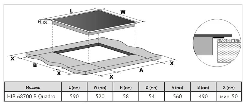 Индукционная варочная панель Korting HIB 68700 B Quadro