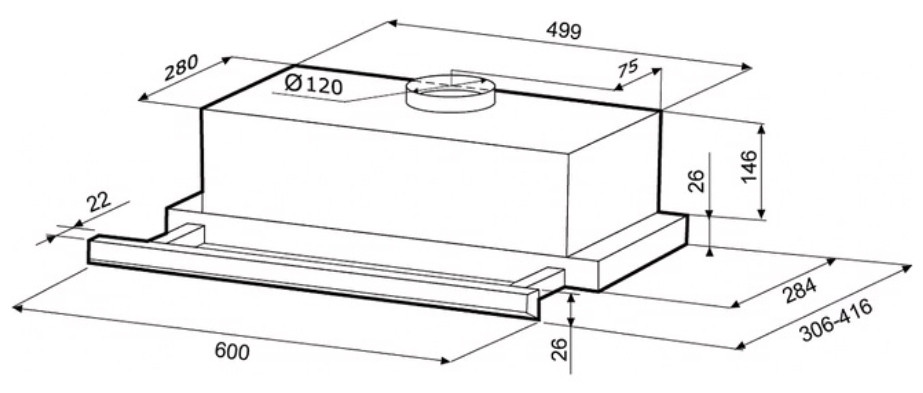 Встраиваемая вытяжка KRONA KAMILLA slim 600 ivory 1 мотор