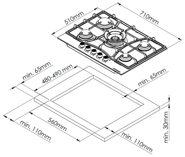 Газовая варочная панель Kuppersberg FS 73 ANT