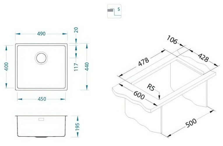 Кухонная мойка Alveus Kombino 40 SAT-90 1100236