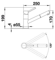 Смеситель для мойки Blanco Kano темная скала/хром 525034