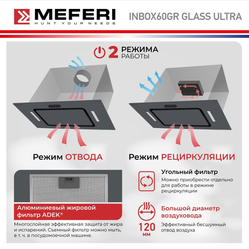 Встраиваемая вытяжка Meferi INBOX60GR GLASS ULTRA