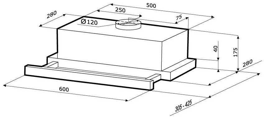 Встраиваемая вытяжка Krona Kamilla 600 black 1 мотор