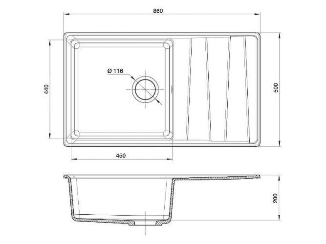 Кухонная мойка GranFest GF-LV-860L графит