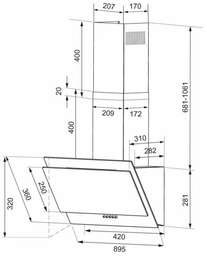 Кухонная вытяжка Krona Venera 900 black S