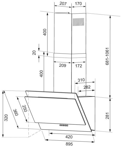 Кухонная вытяжка KRONA VENERA 900 BLACK PB