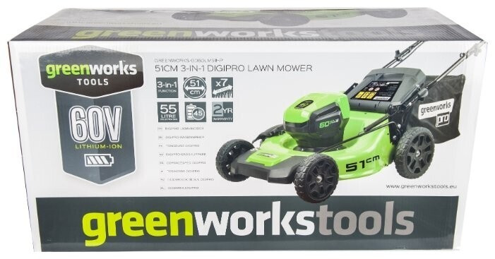 Газонокосилка электрическая greenworks 2502707 60V 51cm GD60LM51HP DigiPro
