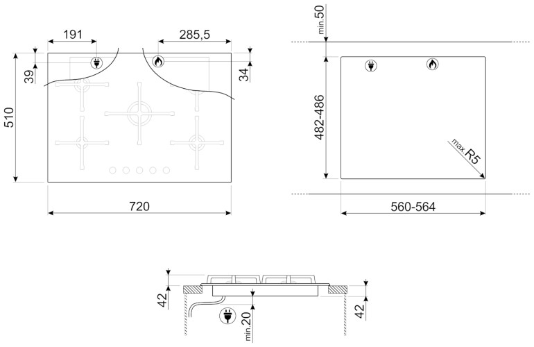 Газовая варочная панель Smeg PV175S2