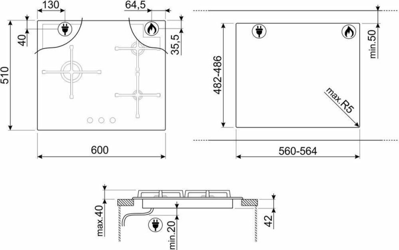 Газовая варочная панель Smeg PV164B3