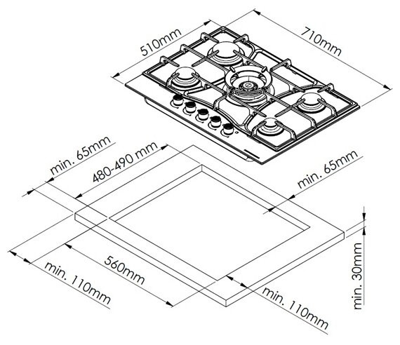 Газовая варочная панель Kuppersberg FG 73 W