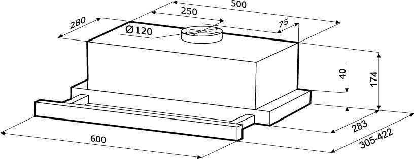 Встраиваемая вытяжка Krona Kamilla 600 Inox 3P 2 мотора