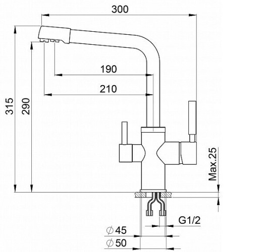 Смеситель для кухни Granula GR-2015 алюминиум