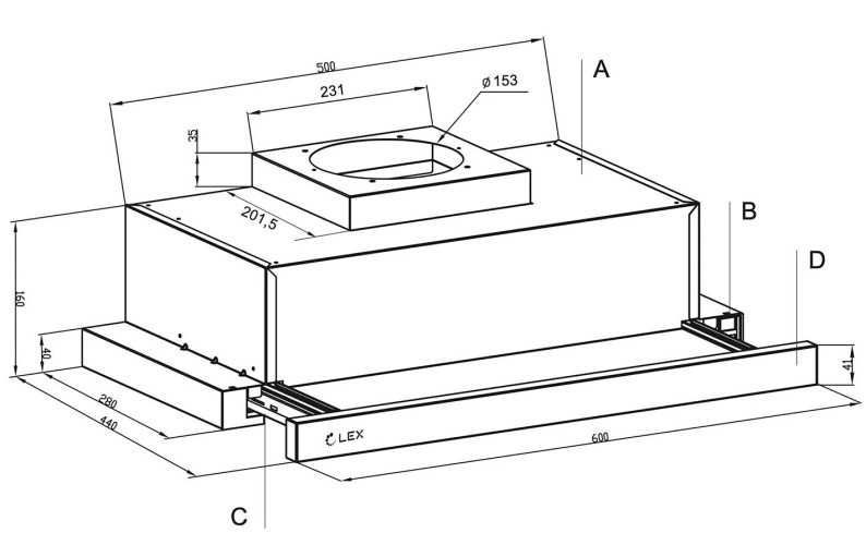 Встраиваемая вытяжка Lex Hermes 600 Inox