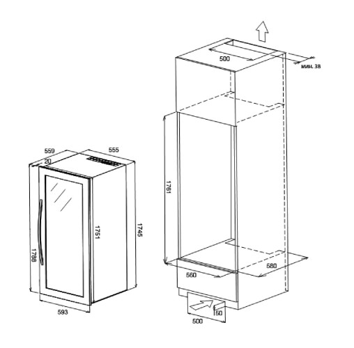 Встраиваемый винный шкаф IP Industrie CIS 501 CFX D