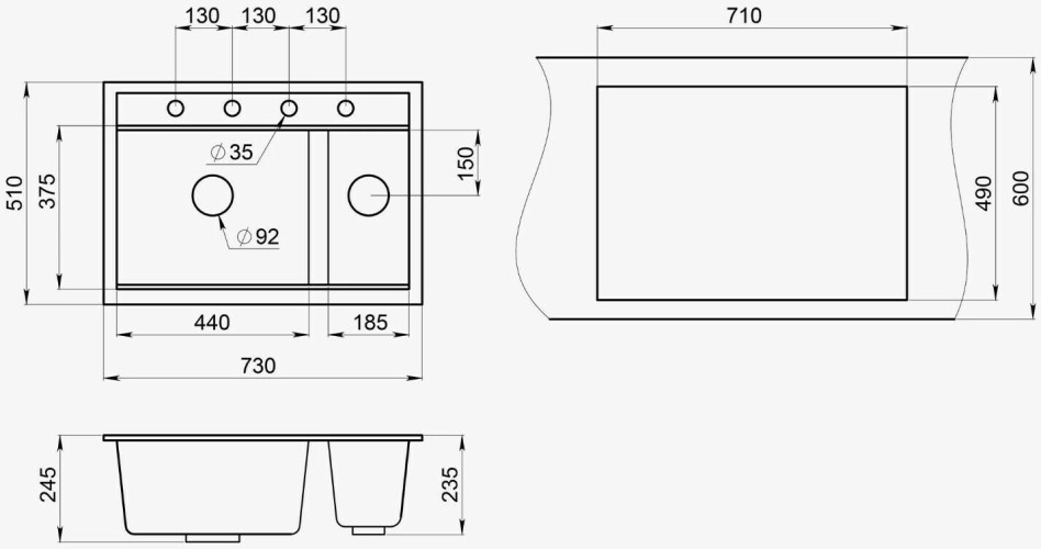 Кухонная мойка Granula KS-7302 черный