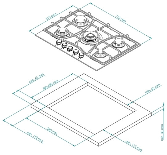 Газовая варочная панель Kuppersberg FS 703 B Bronze