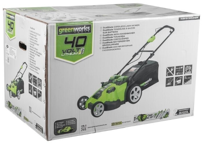 Газонокосилка электрическая greenworks 2500207 G-MAX 40V 49 cm 3-in-1