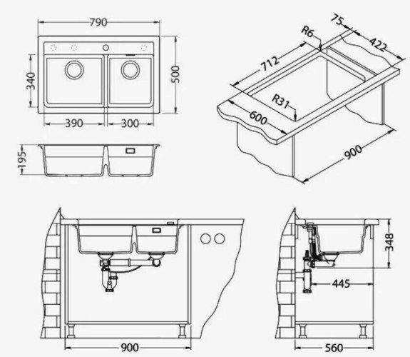 Кухонная мойка Alveus Atrox 50 Beige-G55 бежевый 1132000