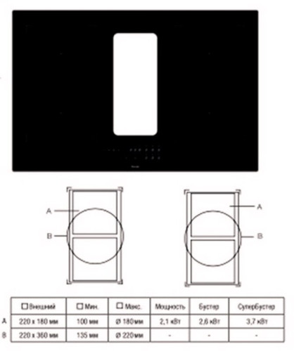Индукционная варочная панель PANDO E 391 78 V 1130 ECO PLUS DIFUSOR LAT H60mm FILTROS CERAMICOS