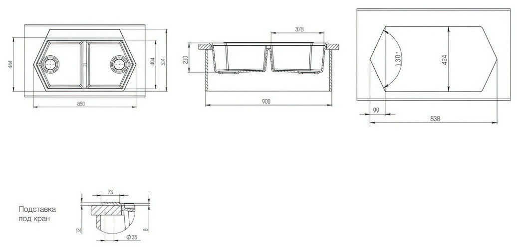 Кухонная мойка KitKraken Gulf K-850.2B.7032 Grey