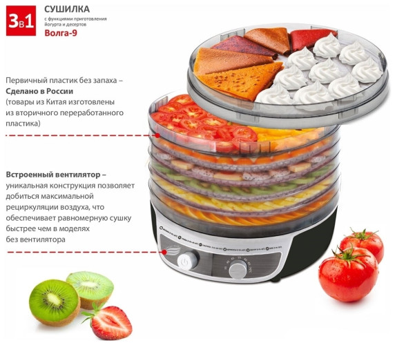 Сушилка для овощей Великие реки Волга-9 черный/белый