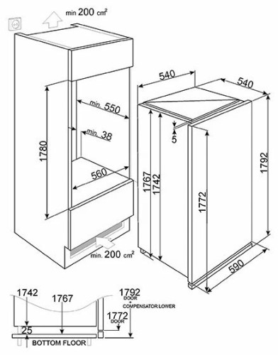 Встраиваемый холодильник Smeg RI 360RX