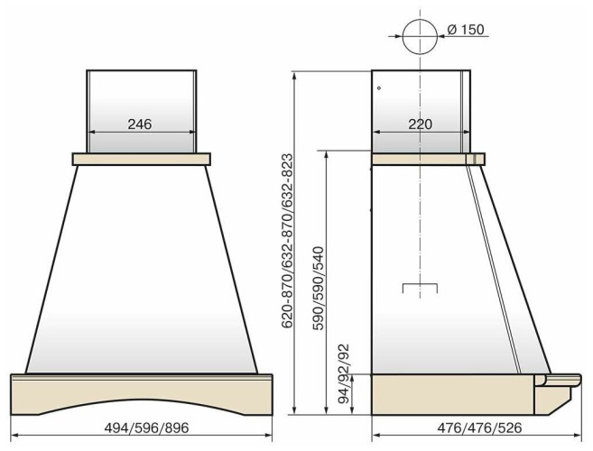 Кухонная вытяжка Elikor Ротонда 60П 650 П3Л бежевый дуб белый патина золото