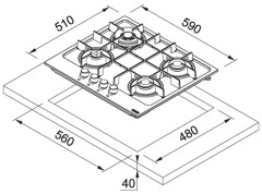 Газовая варочная панель Franke FHMA 604 3G DC XS C 106.0554.404