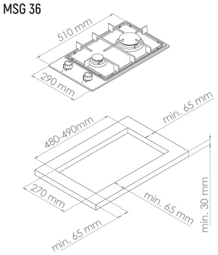 Газовая варочная панель Monsher MSG 36 Noir