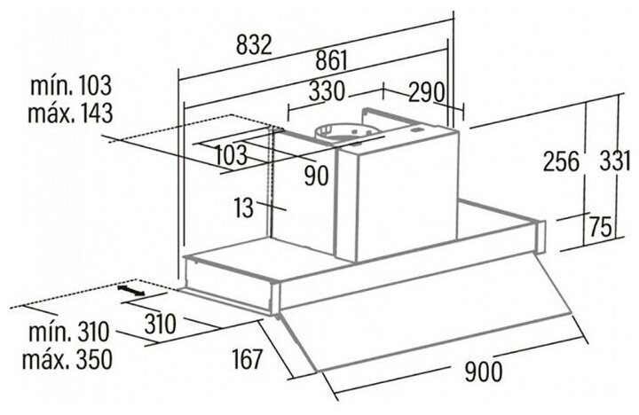 Встраиваемая вытяжка Cata Tenta 900 XGWH
