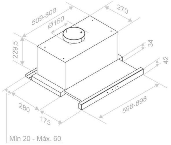 Встраиваемая вытяжка PANDO IES 60 IX TOUCH CT BLANCO 850 SEC