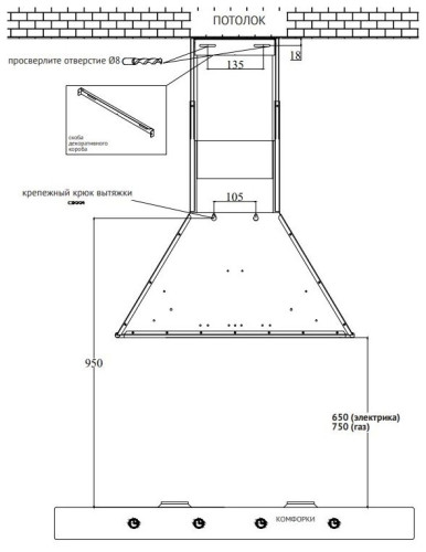 Кухонная вытяжка Korting KHC 6648 RGB
