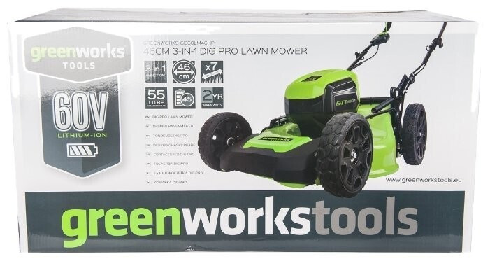 Газонокосилка электрическая greenworks 2502907 60V 46cm GD60LM46SP