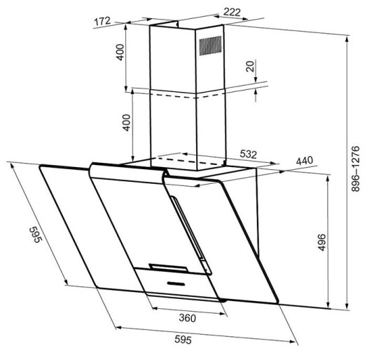 Кухонная вытяжка Krona Talli 600 inox/black glass 3P