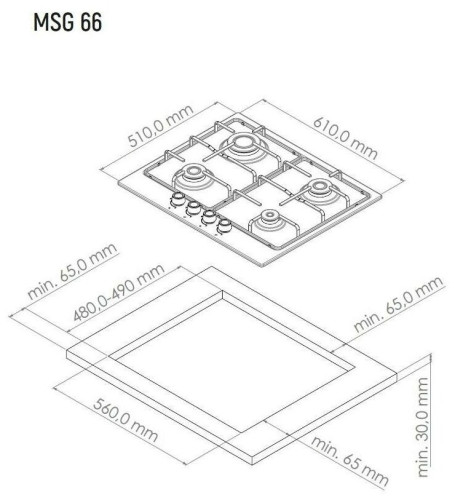 Газовая варочная панель Monsher MSG 66 Noir