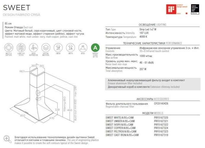 Кухонная вытяжка Elica SWEET COPPER A 85 CAM