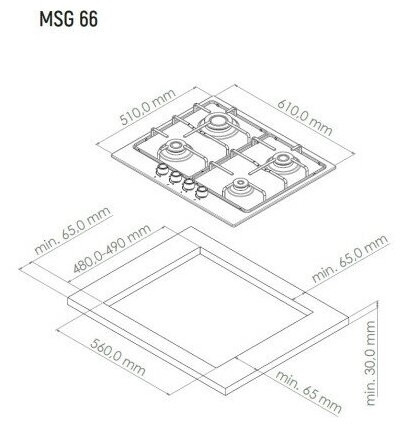 Газовая варочная панель Monsher MSG 66 Acier