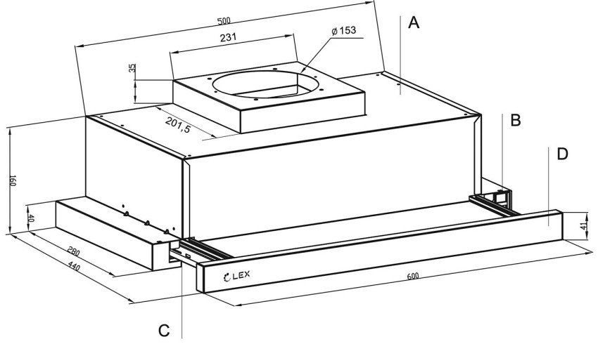Встраиваемая вытяжка Lex Hermes G 600 White